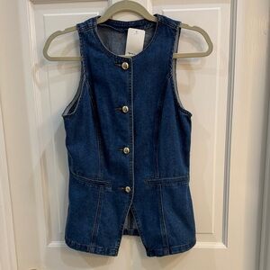 Classic Sleeveless Denim Vest - Dark Blue